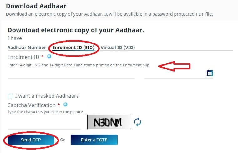 aadhar card download by enrollment no