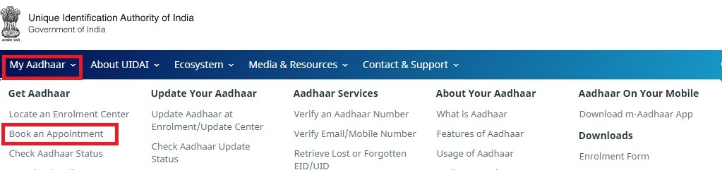 Aadhaar Appointment Online Booking