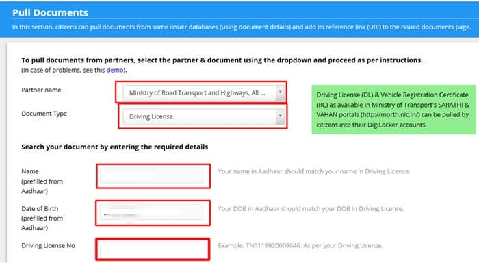 Digilocker Ministry of Road, Transport and Highways