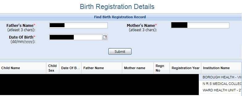 Search Birth Certificate Online Kolkata