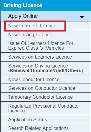 Learners License Online Application Kerala