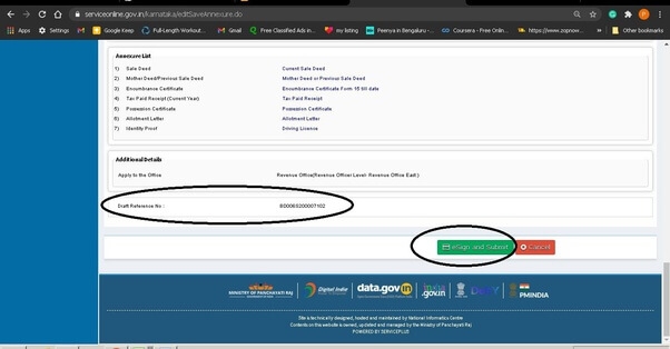 BDA Khata transfer Bangalore download Seva Sindhu Verification Reference Number