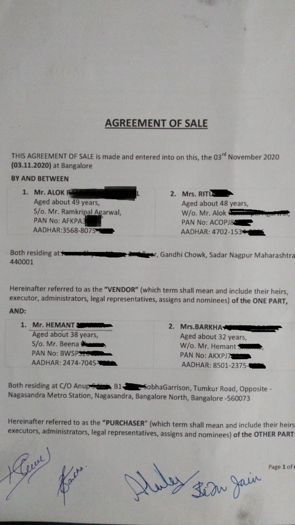 Frank documents Bangalore Karnataka Sale Agreement
