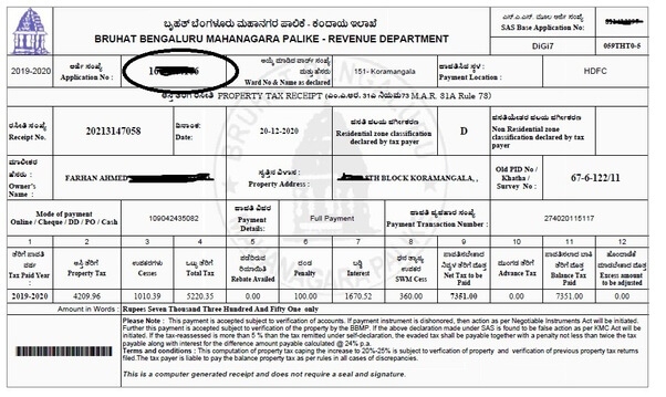 how-do-you-find-the-application-number-to-pay-the-bbmp-property-tax-in