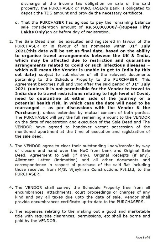 Agreement to Sale Karnataka