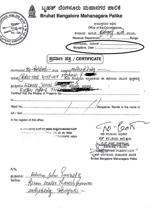 BBMP Khata Certificate