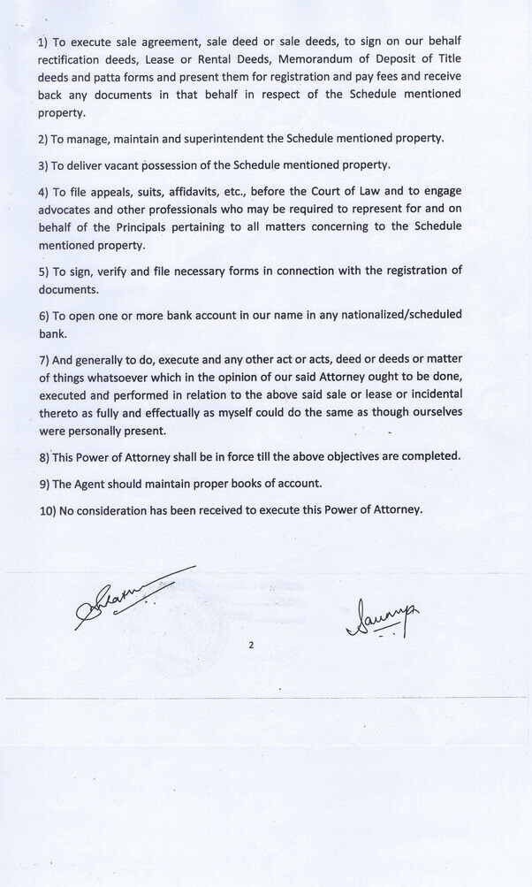 PoA Karnataka Power of Attorney USA India Home purchase