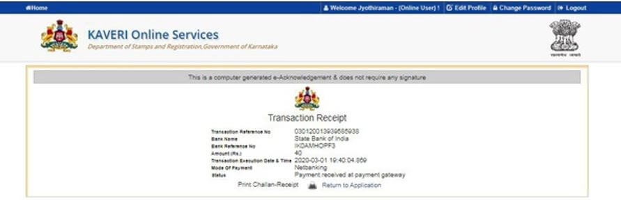 Transaction Receipt Online Khata Transfer Encumbrance Certificate Karnataka