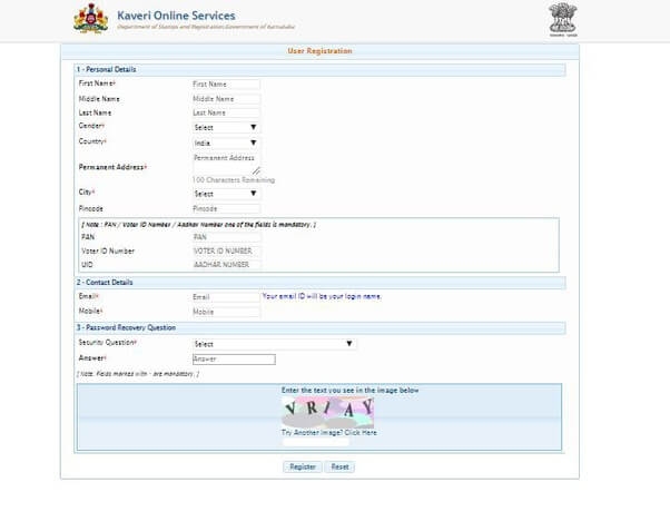 Application Form encumbrance certificate