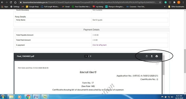 Download Online EC Bangalore Encumbrance Certificate