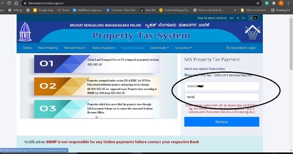 BBMP property tax Karnataka