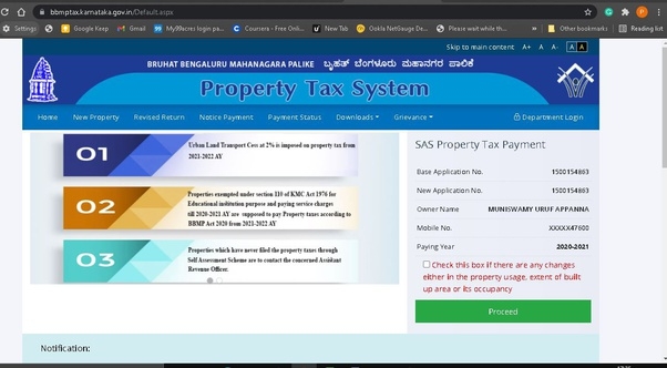 BBMP Karnataka property tax mobile number change