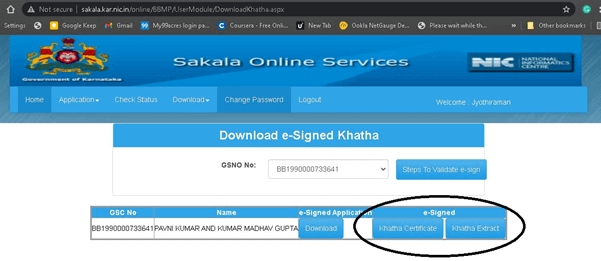 Download e-signed khata Bangalore