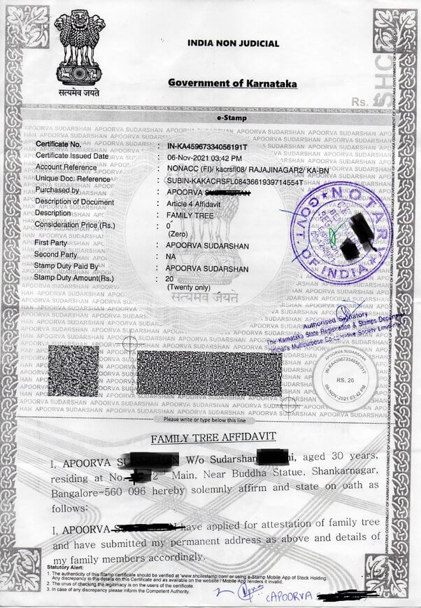 family tree certificate karnataka affidavit