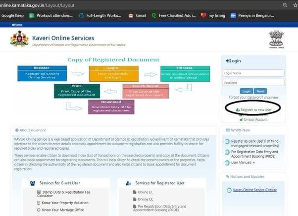 Encumbrance Certificate Kaveri online New Registration