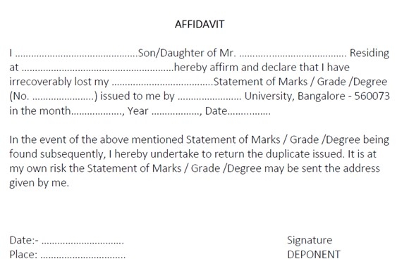 duplicate mark sheet affidavit Bangalore