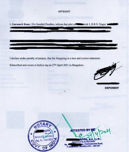 notarize duplicate mark sheet  Bangalore affidavit