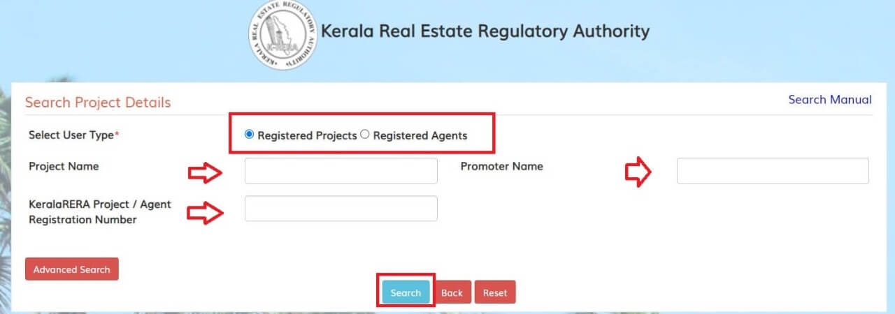 public search on K-RERA portal