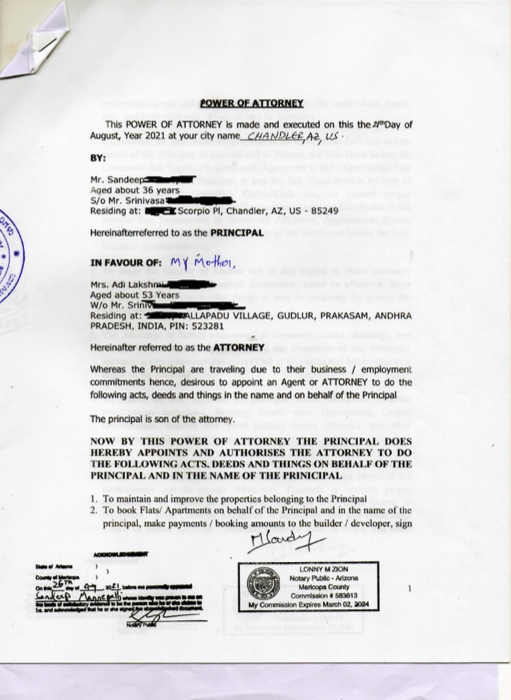 PoA verify the NRI's Registered PoA Karnataka