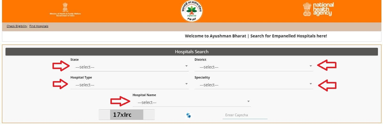 Ayushman Bharat PMJAY Search Hospital