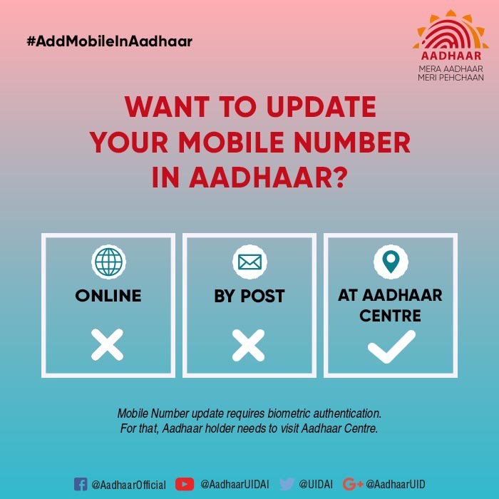 UIDAI mobile number update aadhaar
