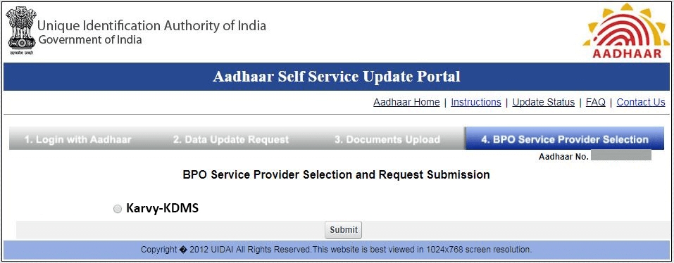 UIDAI aadhaar card address update online BPO