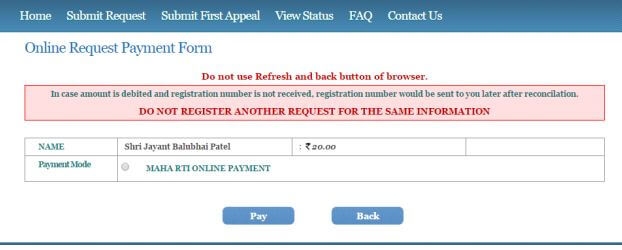 rti maharashtra online application form marathi payment
