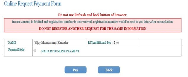 rti maharashtra online application form marathi status payment