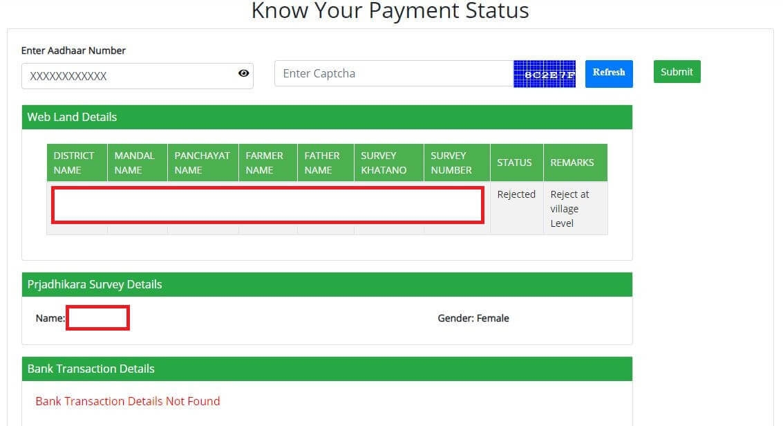 YSR Rhytu Bharosa Payment Status Online Transaction Details