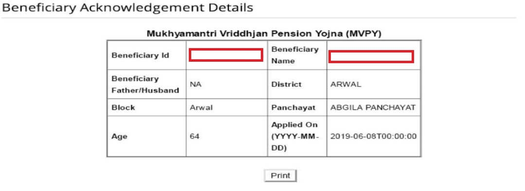 Mukhyamantri Vridhajan Pension Yojana old age mvpy beneficiary details