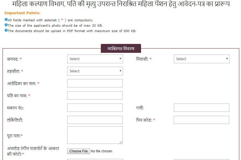 vidhwa widow pension form online application uttar pradesh