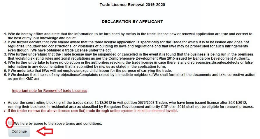 BBMP Trade License Renewal Terms