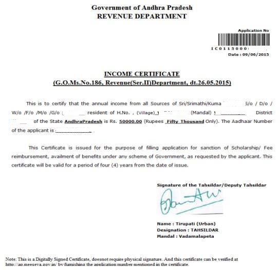 Income Certificate Download Andhra Pradesh Meeseva