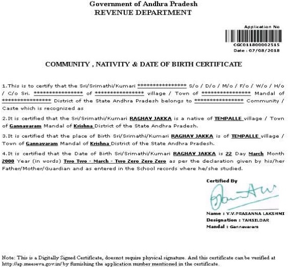 Integrated SC BC Caste Certificate