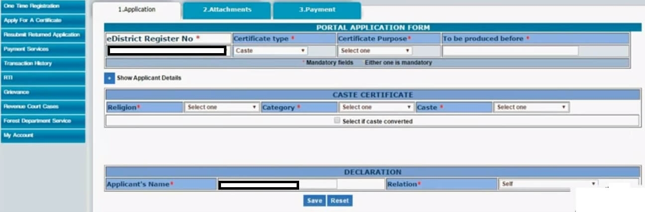 Caste Certificate Kerala Online Application