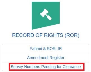 Survey Number Pending for Clearances CCLA Adangal Pahani RoR-1B Telangana Online Land Records