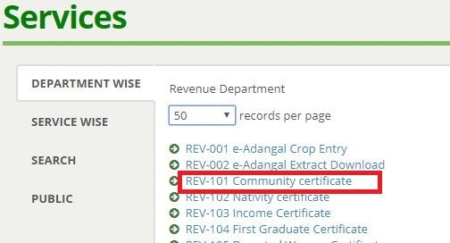 tnesevai registration community certificate