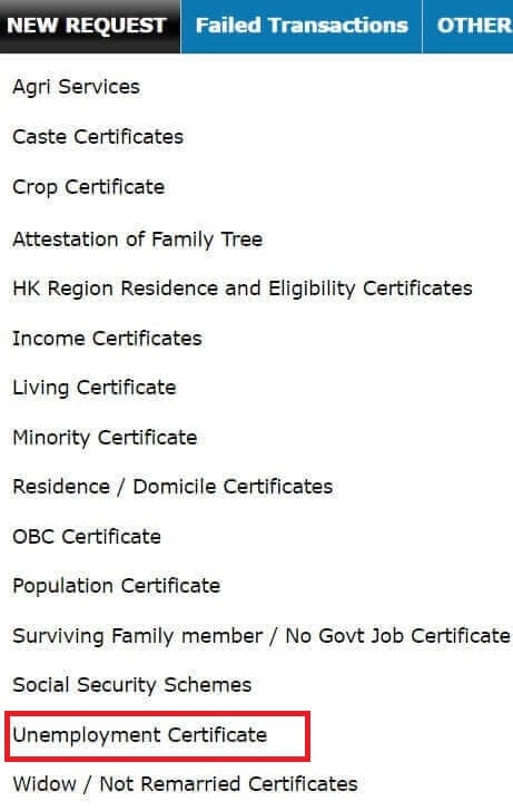 Nadakacheri Unemployment Certificate Login Page