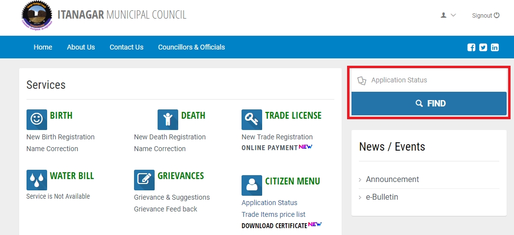 Arunachal Pradesh Municipal Council Birth Certificate Track Status