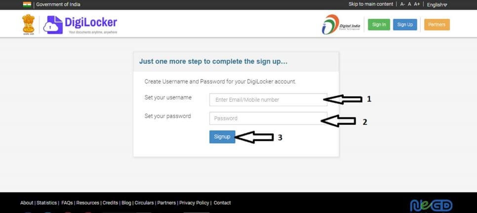 Digilocker Username Password hindi