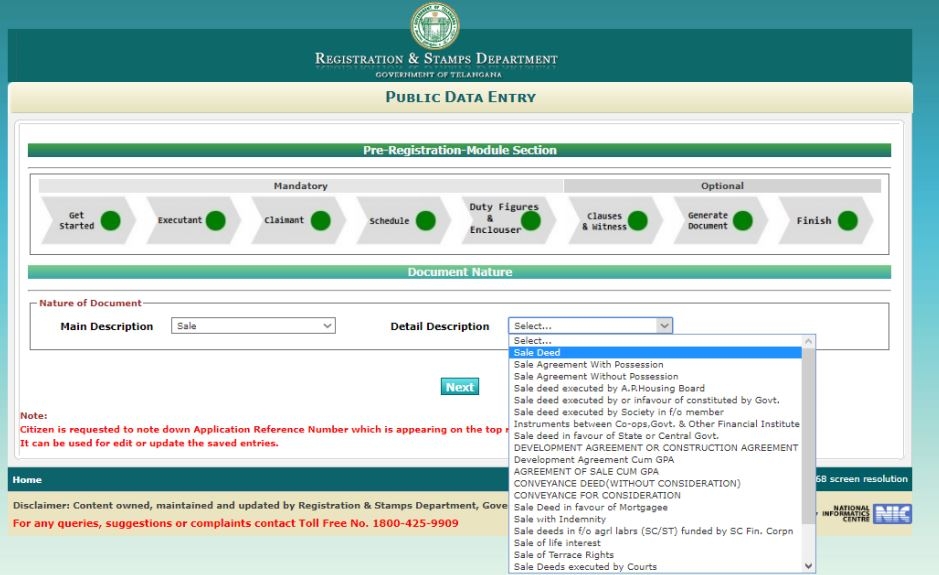 Property Registration Online - Nature of Documents telugu