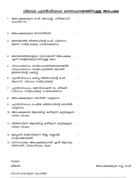 Scheme of Widow Remarriage - Mangalya Kerala