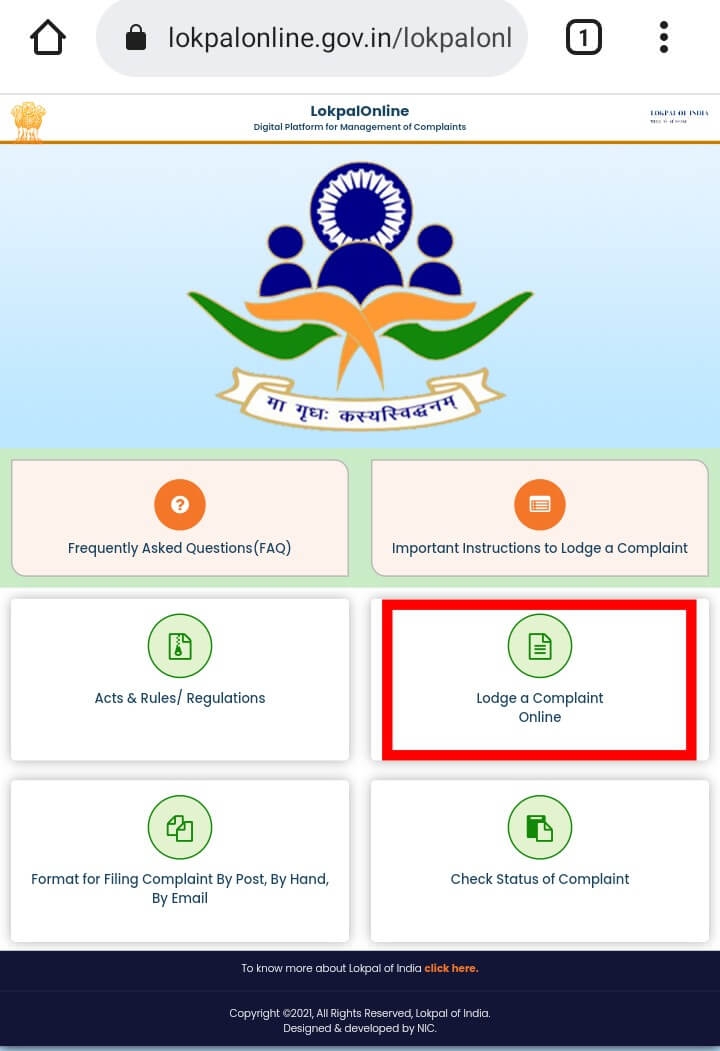 Lokpal complaint registration through official portal