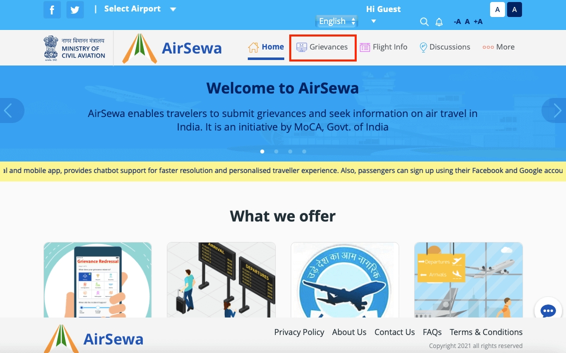 lodge a complaint about an airline through the AirSewa portal