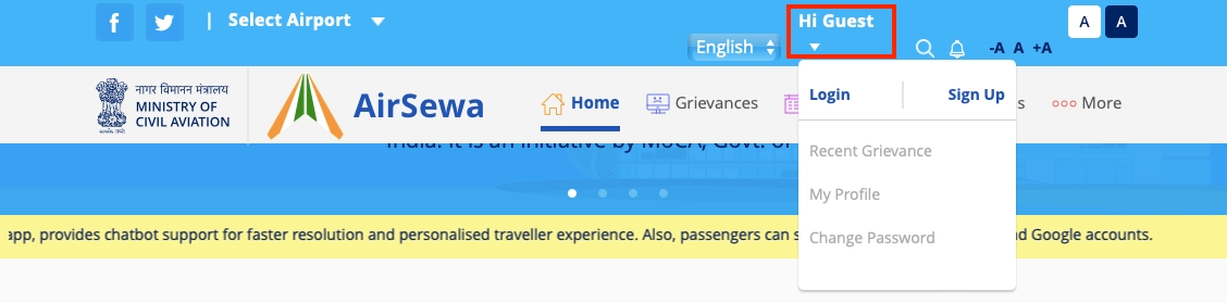 track status of complaint about an airline through the AirSewa portal