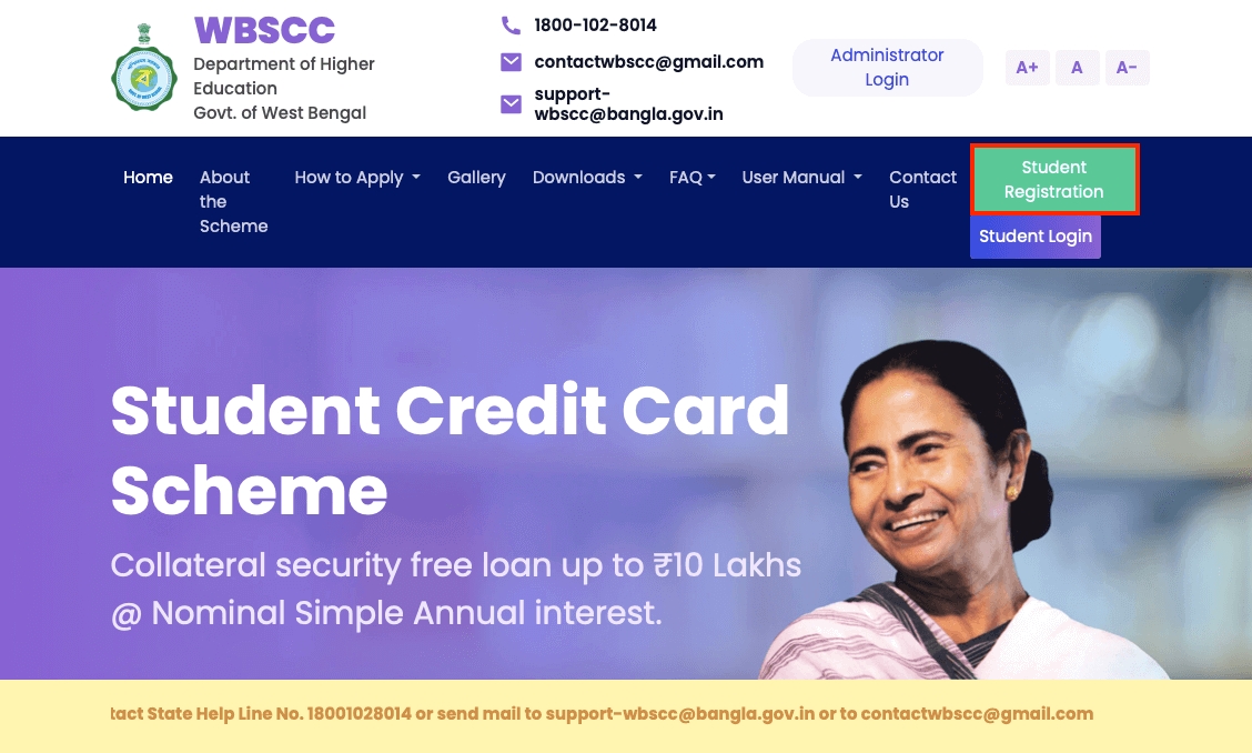 registration west bengal student credit-card scheme