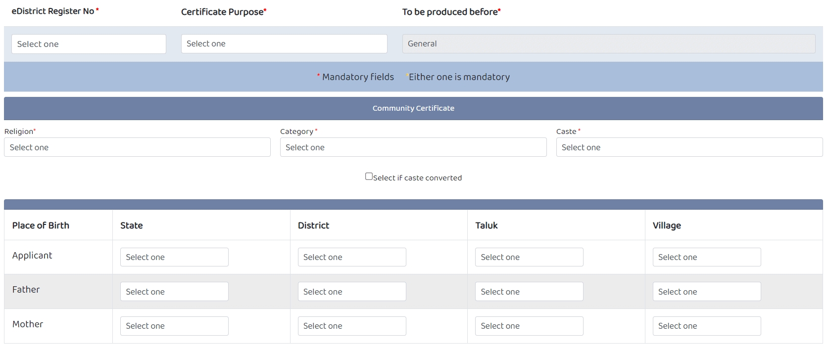 edistrict portal Apply online community certificate