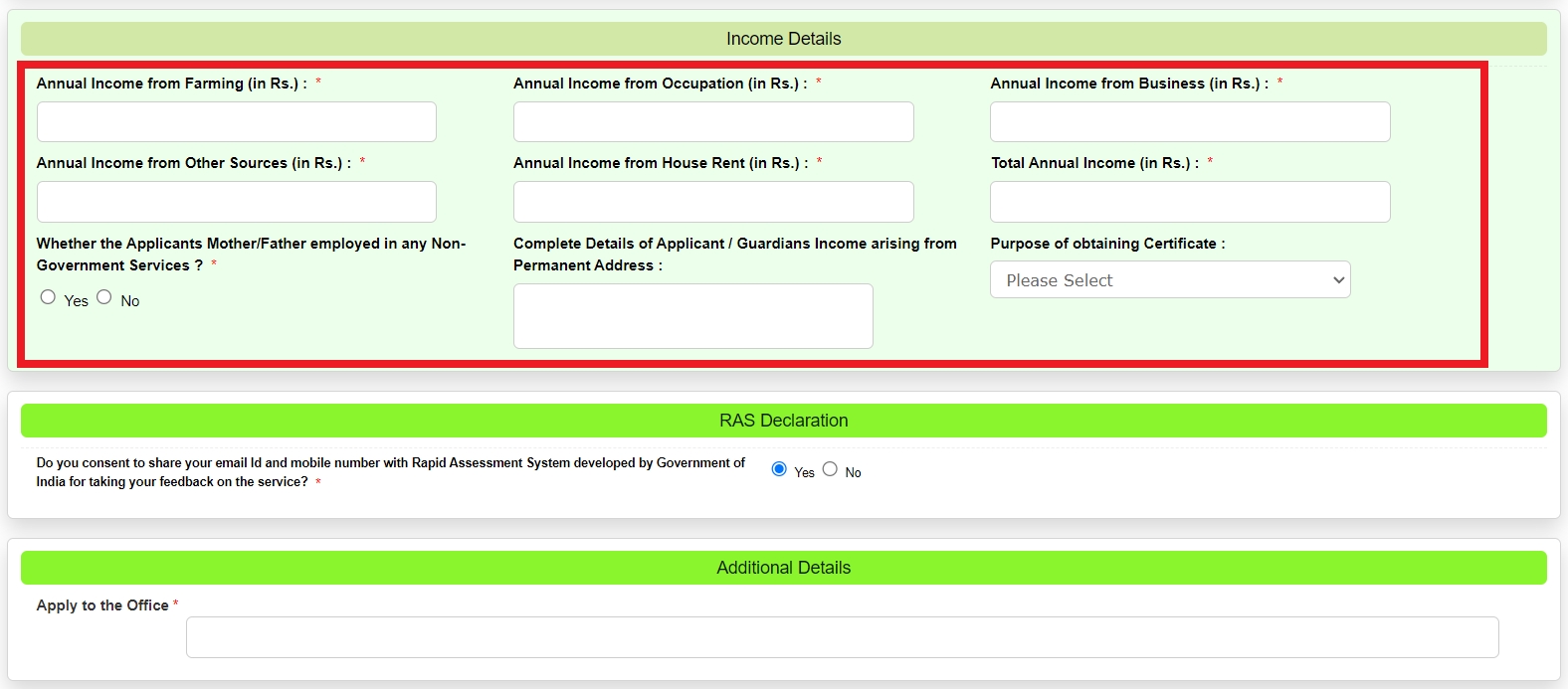 Income Details Income Certificate Deoghar