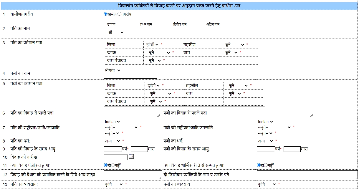 application form Divyang Kalyan Vibhag Seva Grant upon Marrying a Disabled Person in Uttar Pradesh