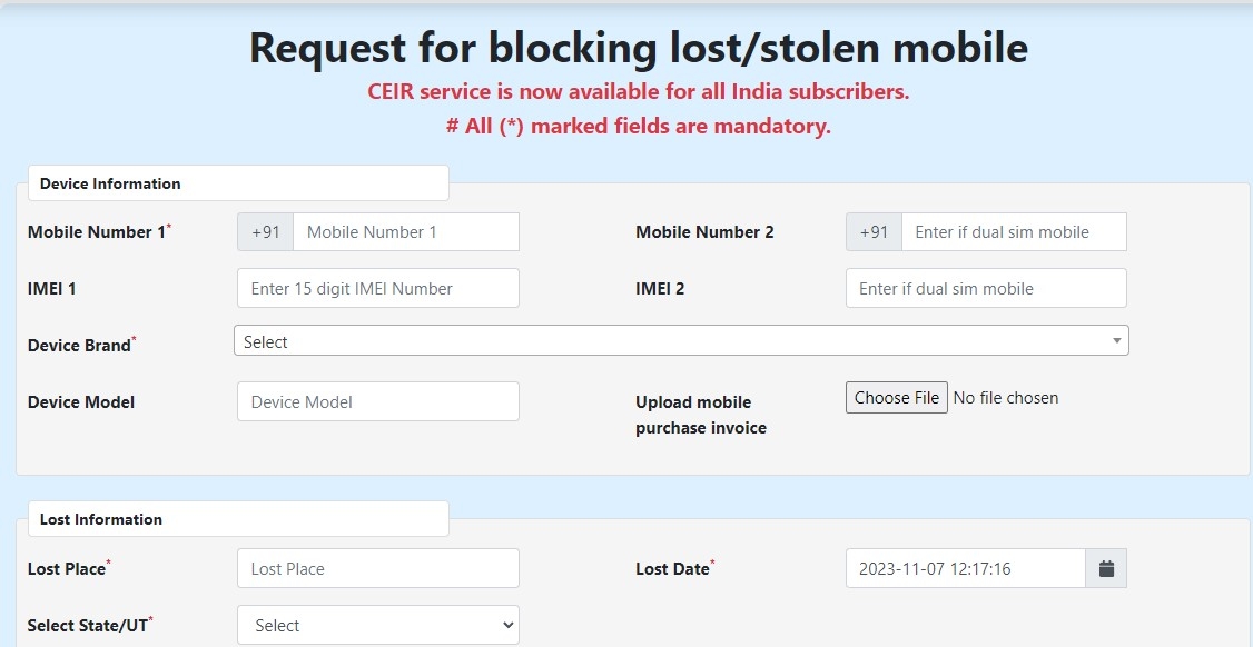 block lost or stolen phone sanchar saathi